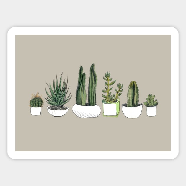 Watercolour Cacti & Succulents – Beige Sticker by crumpetsandcrabsticks